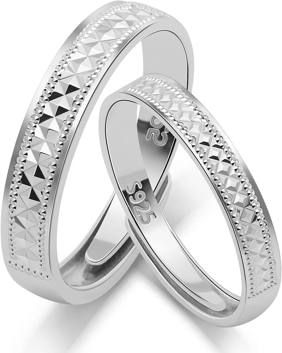 Ringen van 925 Sterling Zilver Verstelbare Verlovingsringen voor Hem en Haar Trouwringen en Herenring Setprijs 3 mm & 6 mm Cadeau voor Jubileum en Valentijnsdag Set van Twee Ringen