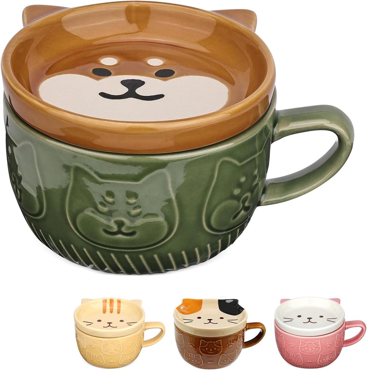 schattige keramische mok kat met deksel, Shiba Inu grappige kopjes