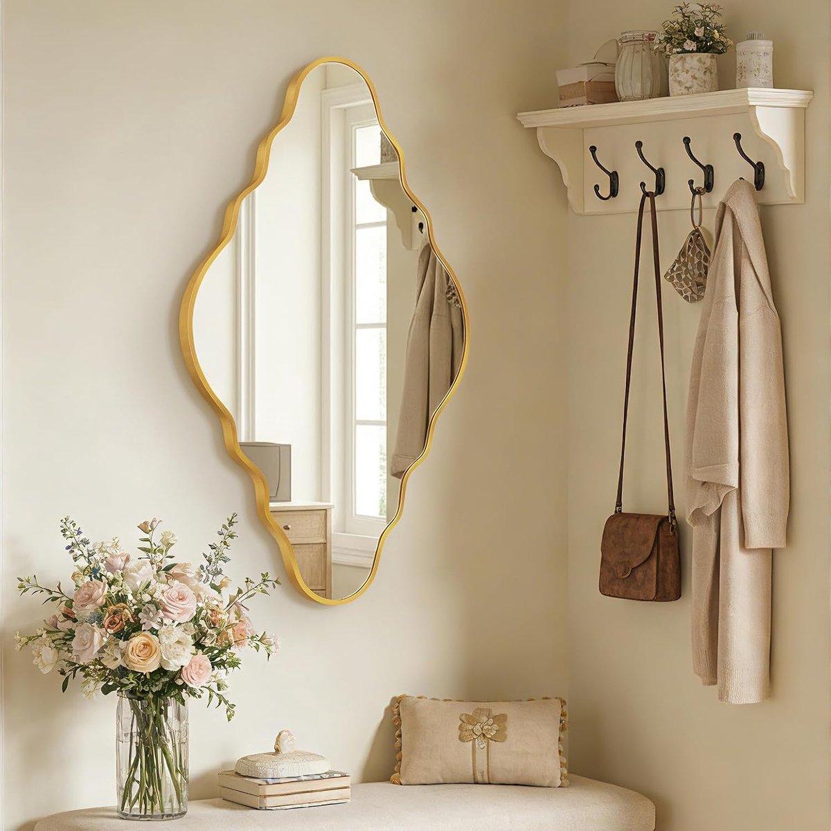 Fahomiss Wandspiegel met diamant-golfframe van metaal, modern design voor woonkamer, slaapkamer of hal - ShopVlot