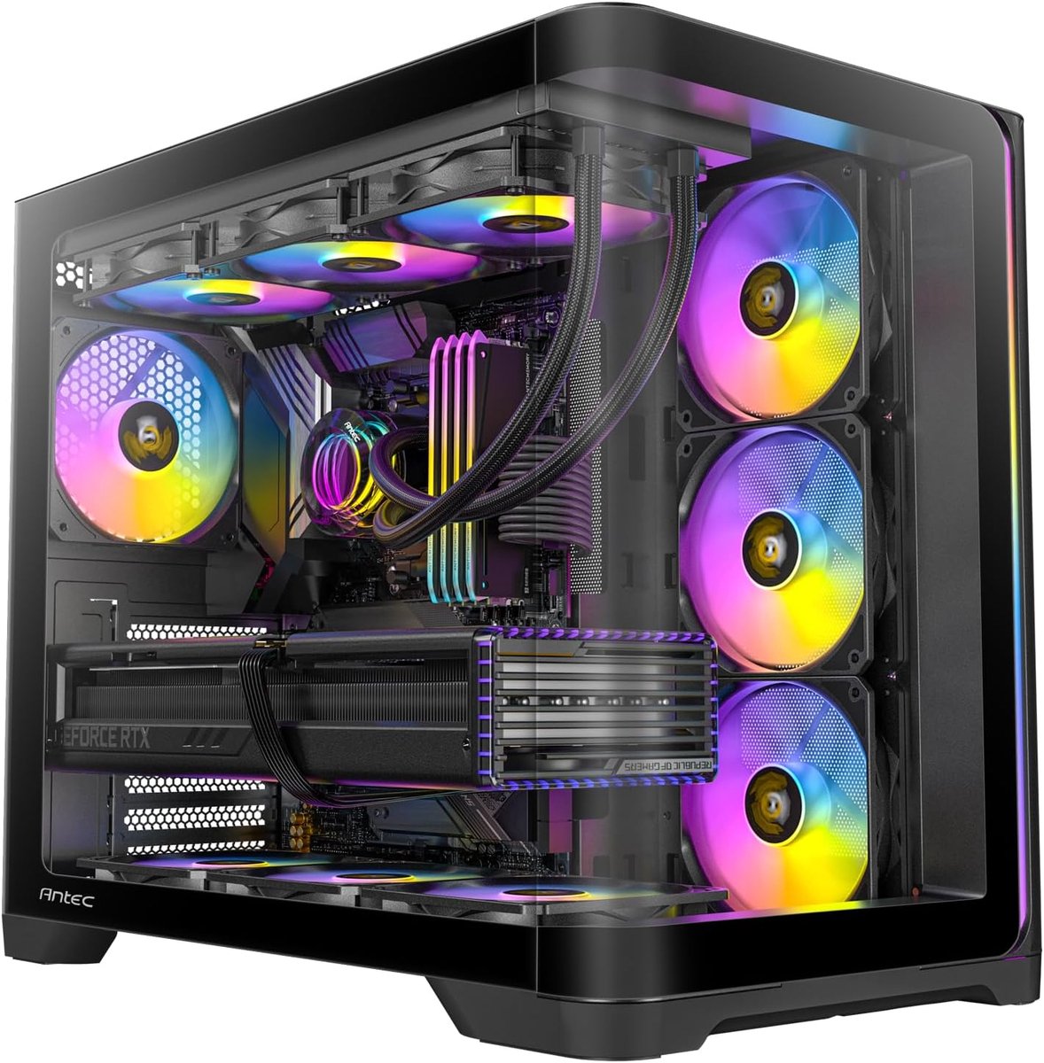 SnelShoppen - Antec Constellation C5 Curve ARGB Behuizing Zwart - Full-View PC Case met Gebogen Veiligheidsglas, 4 ARGB PWM Ventilatoren en Dubbel Kam