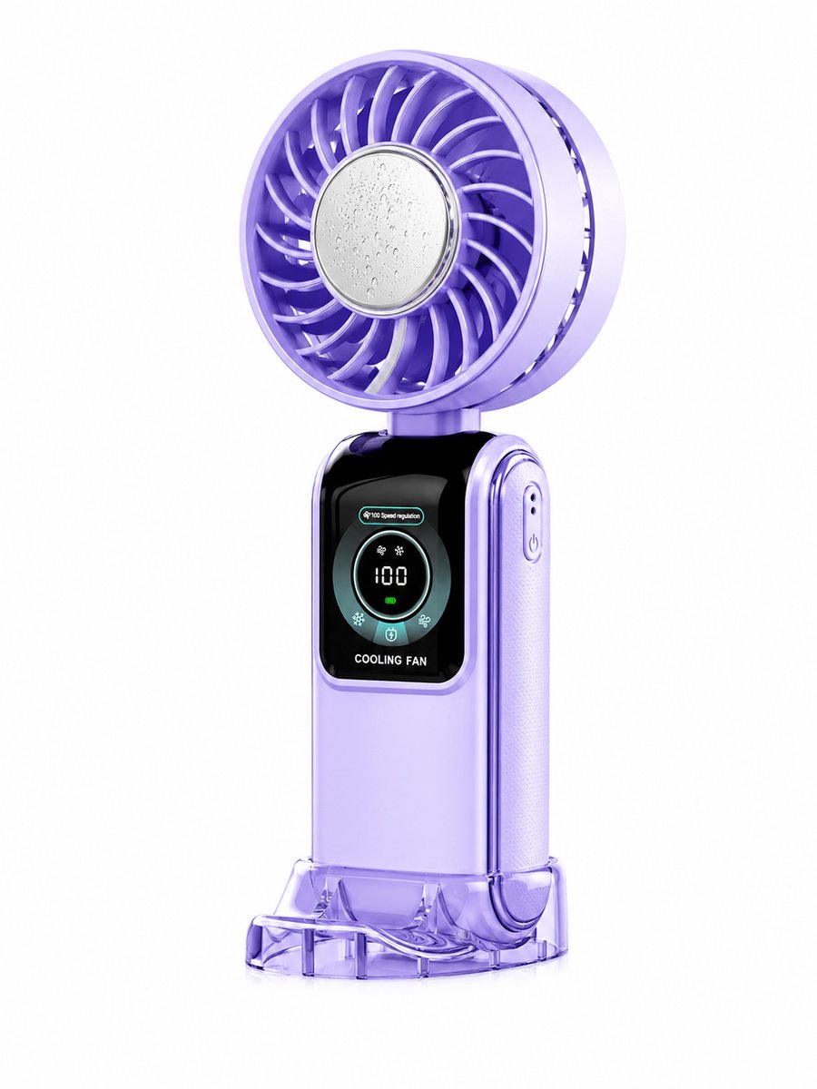 Handventilator - Mini Ventilator USB-C Oplaadbaar - 3600 mAh - Digitaal Display - 5 Snelheden - Krachtige Draagbare Ventilator - Paars