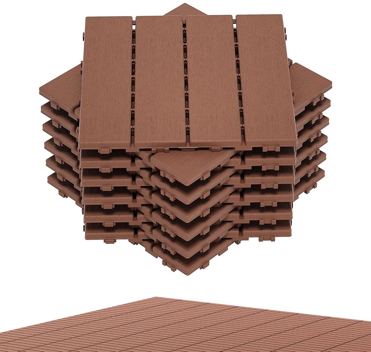 Balkontegels - Terrastegels Kliktegels - Vloerbedekking Buiten - Houtlook Met Drainage - 30 x 30 cm - Bruin