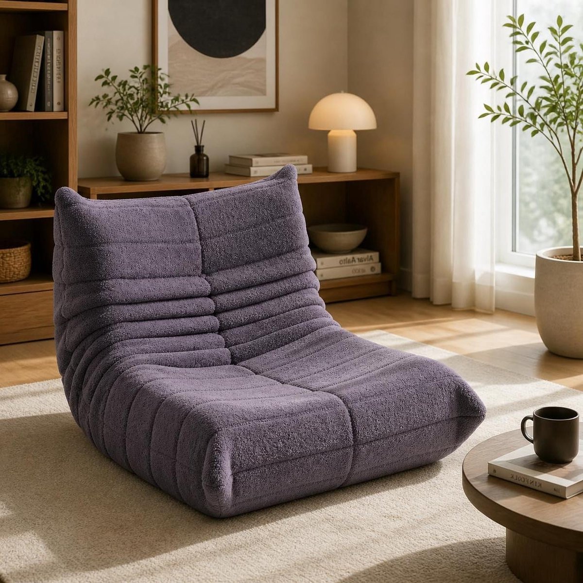 Zitzak met Rugleuning - Luie Stoel Fauteuil - Ontspannen Lezen - Ergonomisch Ontwerp - 91 x 102 cm - Grijs