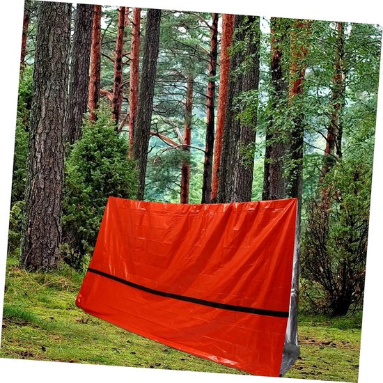Noodtent met slaapzak - Opvang voor buiten - Kamperen en reizen - Lichtgewicht en waterdicht - 245 cm lengte - Oranje — afbeelding 2