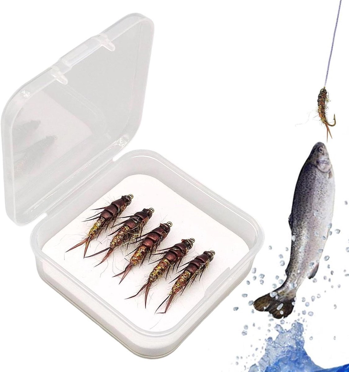 Kunstaas Vliegvissen - Visgerei Set - Forel Vangen - Handgebonden Kwaliteit - 5 Stuks - Natuurlijk