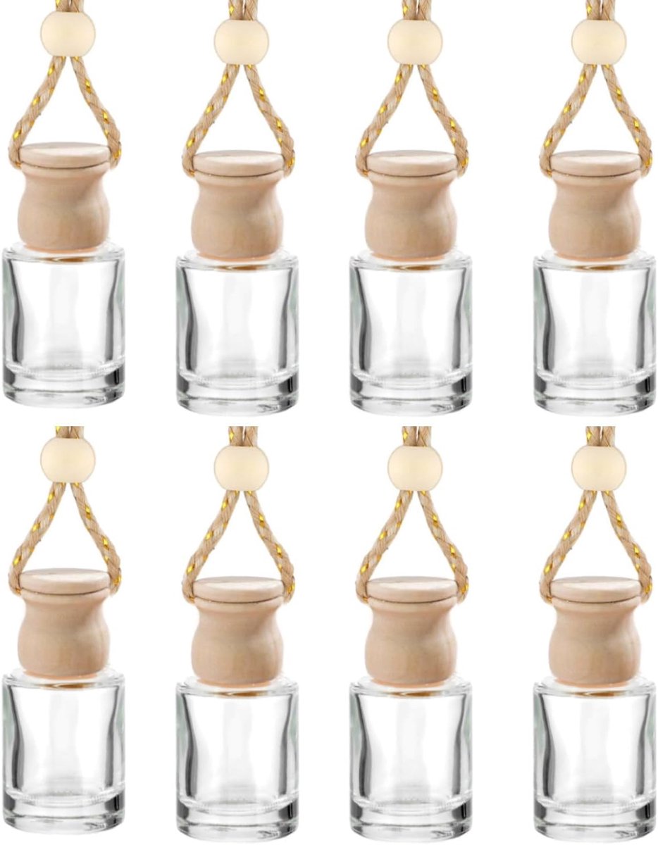 SnelShoppen - 8 Stuks Auto Luchtverfrisser, Lege Parfumfles, Navulbaar, Aromatherapie, Geurverdeler, Transparant, 10ml, Perfect voor Auto, Huis, Kanto