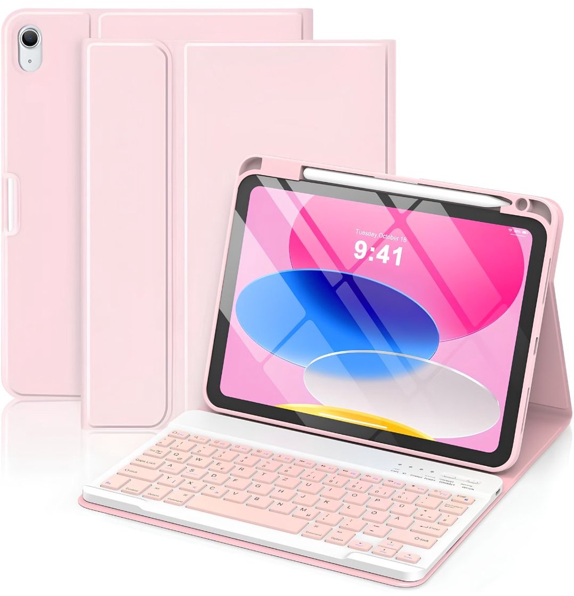 NIVA® Ipad Hoes met Toetsenbord - Beschermhoes met Houder Voor Stylus - Toetsenbordhoes Voor IPad A16 11e Generatie - Roze - 29cm x 21cm x 4cm