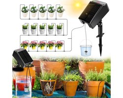 Automatisch Irrigatiesysteem - Druppelirrigatie Set - Planten Water Geven - Op Zonne-energie - 15 Meter Slang - Zwart