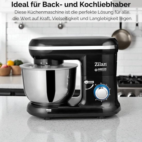 Keukenmachine - Mixer Deegmaker - Bakken en Koken - Planetair Roersysteem - 4.5 Liter Kom - Zwart — afbeelding 2