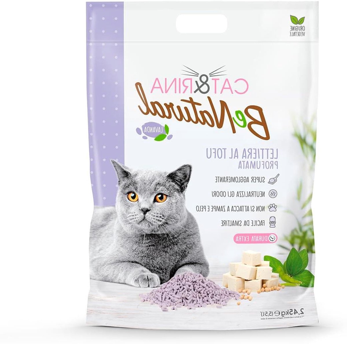 Kattenbakvulling Tofu - Plakkerige korrels - Geur neutraliseren - Plantaardige oorsprong - 5.5 Liter - Paars