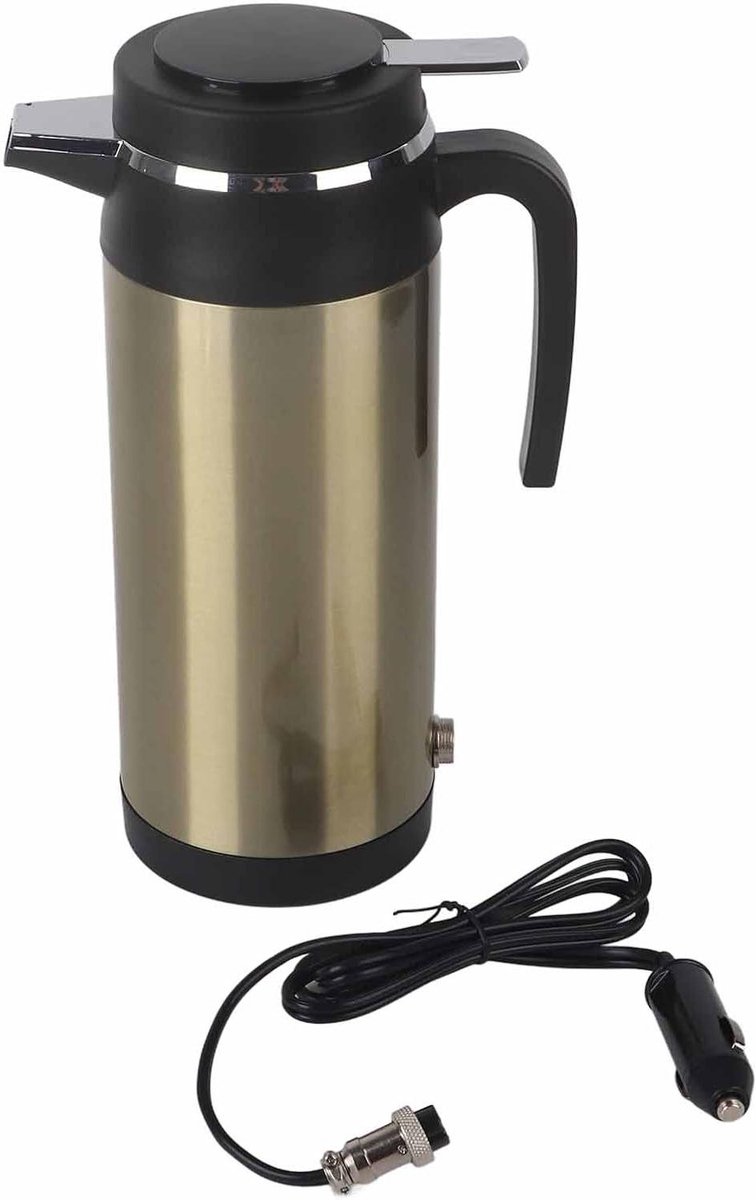 Elektrische Waterkoker Auto - Reis Thermoskan - Onderweg Warme Dranken - Voedselveilig Roestvrij Staal - 1000 ml - Zwart