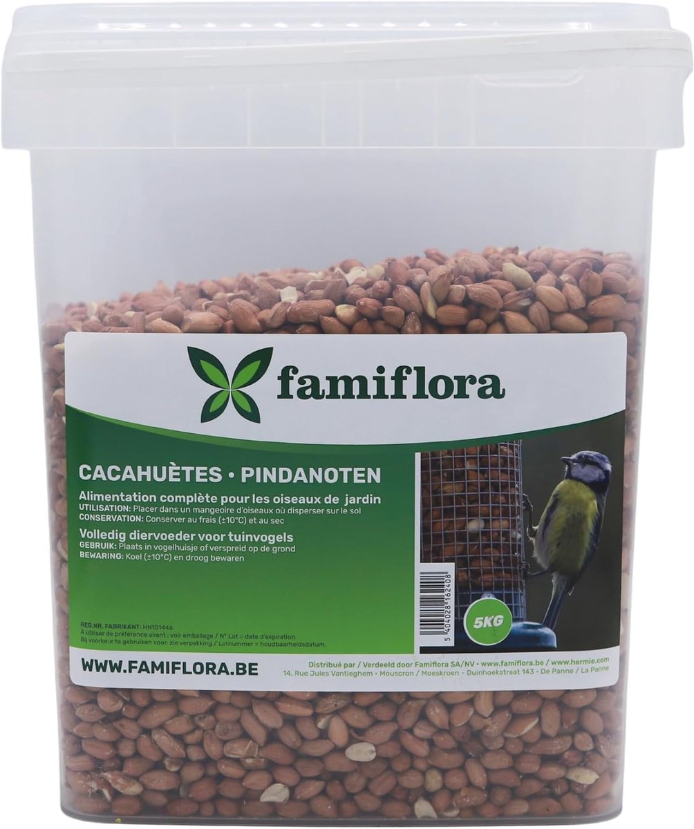 SnelShoppen - Peanuts Vogelvoer - 5 kg Emmer - Natuurlijk - Energie-rijk - Wintervoeding voor Vogels - Handige Herbruikbare Emmer voor Langdurige Vers