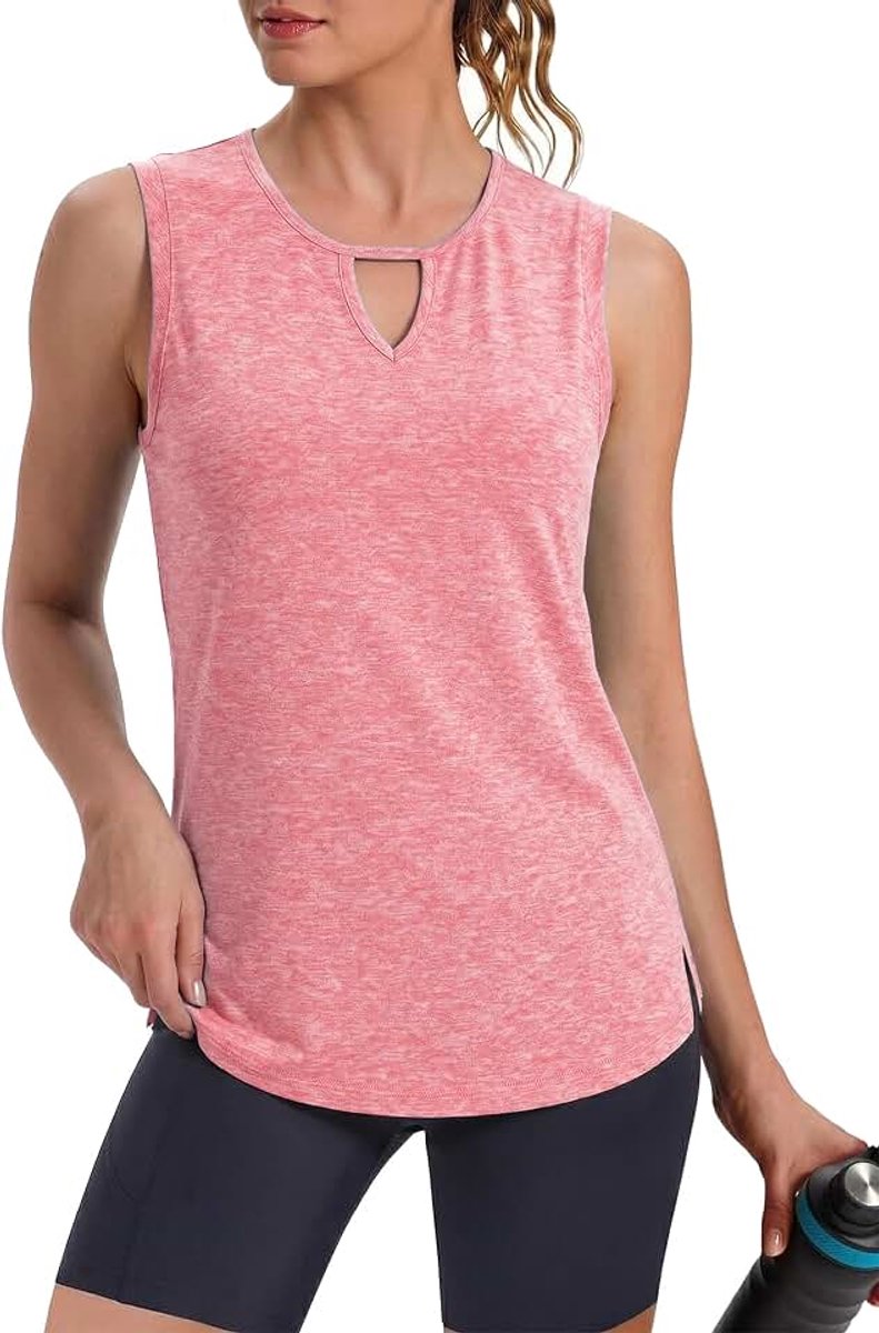 Sporttop voor dames, tanktop, zomer, mouwloos sportshirt, fitnesstop, loopshirt, wandelshirt, ademend, yoga-shirt met mesh-inzetstuk, sneldrogend, S-XXL