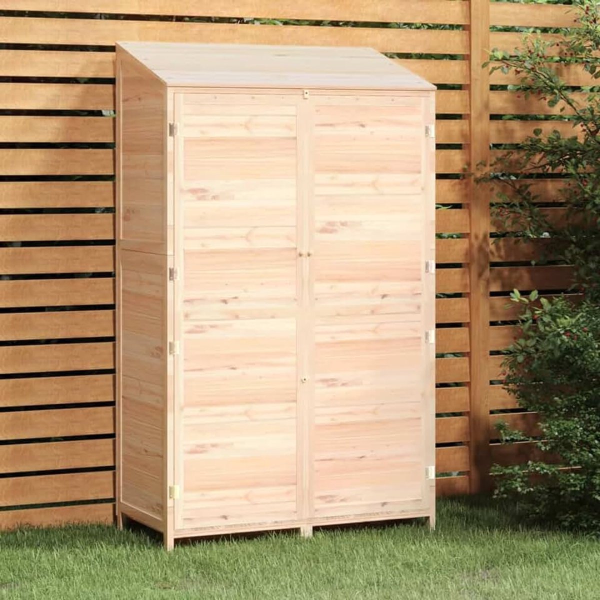 152190 Gereedschapsschuur 102 x 52 x 174,5 cm, massief hout, dennenhout, weerbestendig, tuinschuur, groot volume voor grasmaaiers, meubels, campingaccessoires