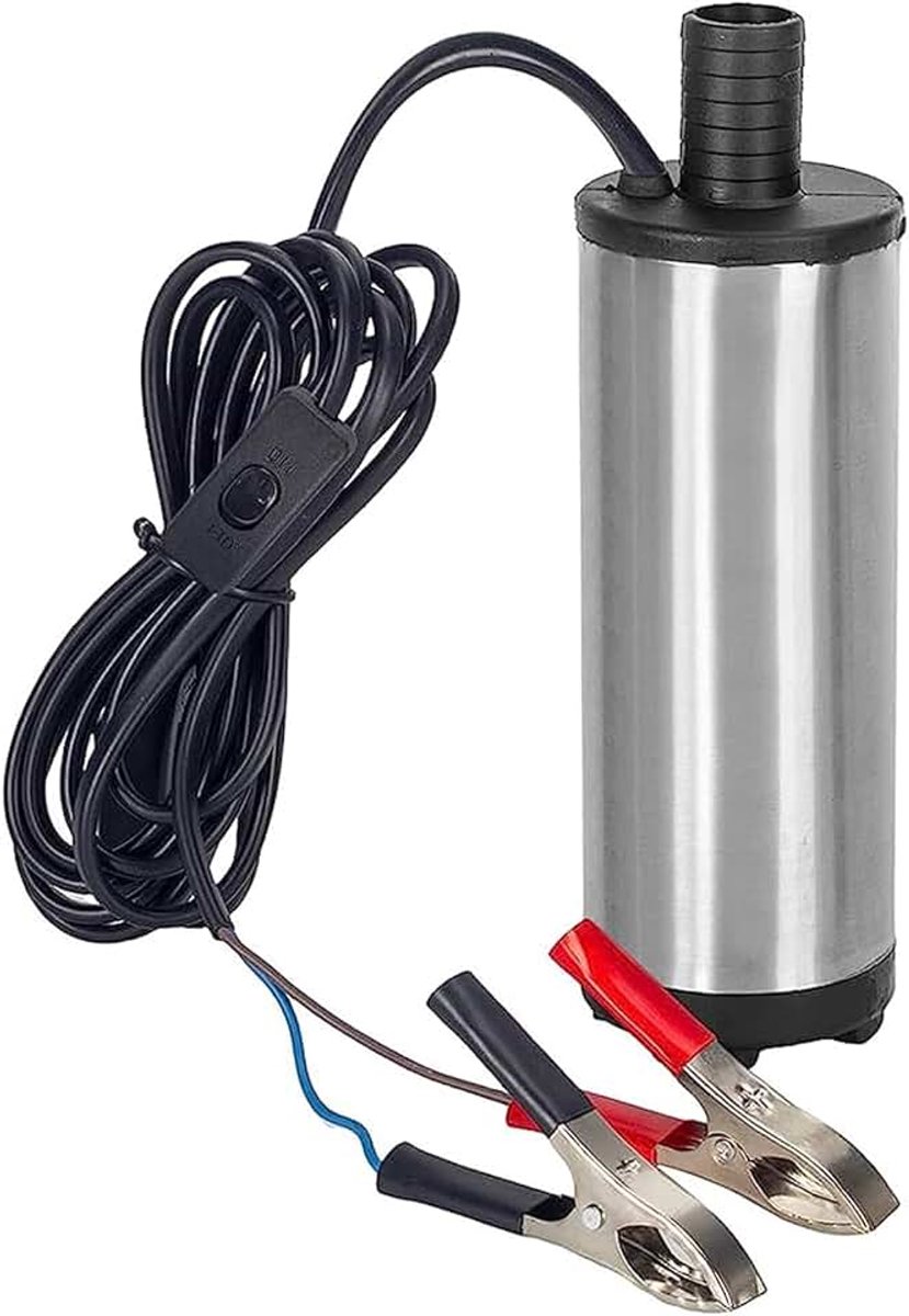 Image of 12V 51mm dieselpomp oliepomp dompelpomp met filtergaas, 30L/min 304 brandstofpomp elektrische brandstoftransferpomp waterpomp, olie diesel water dompelpomp transfer voor auto, boot (zilverkleurig)