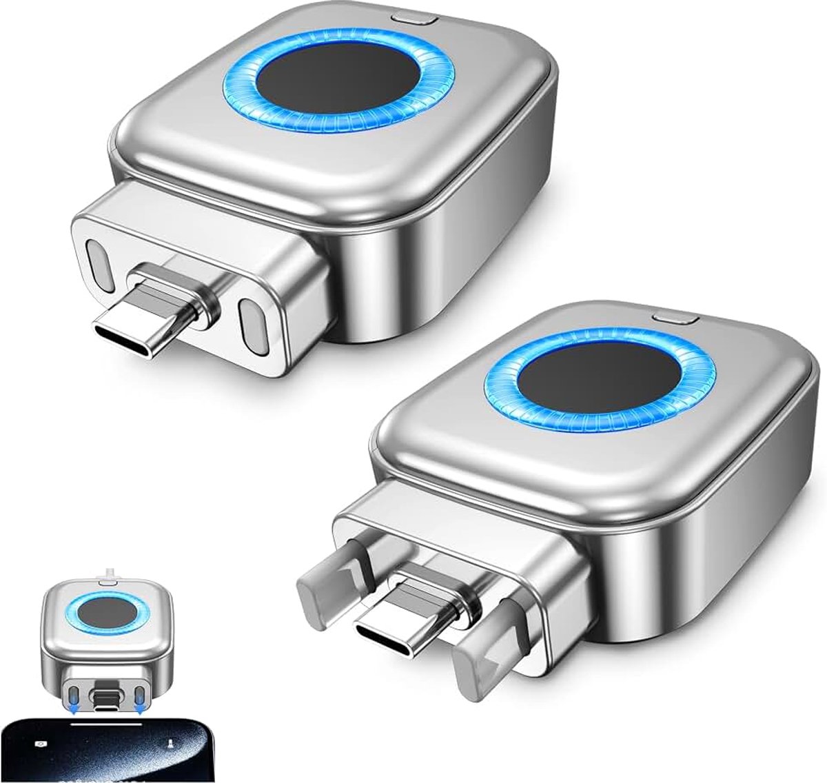 2 stuks intelligente laadadapter met automatische stopfunctie: volledige laadscheider, compatibel met snel opladen, intelligente stroomuitschakelbeveiliging voor alle type C-apparaten -veilig 's