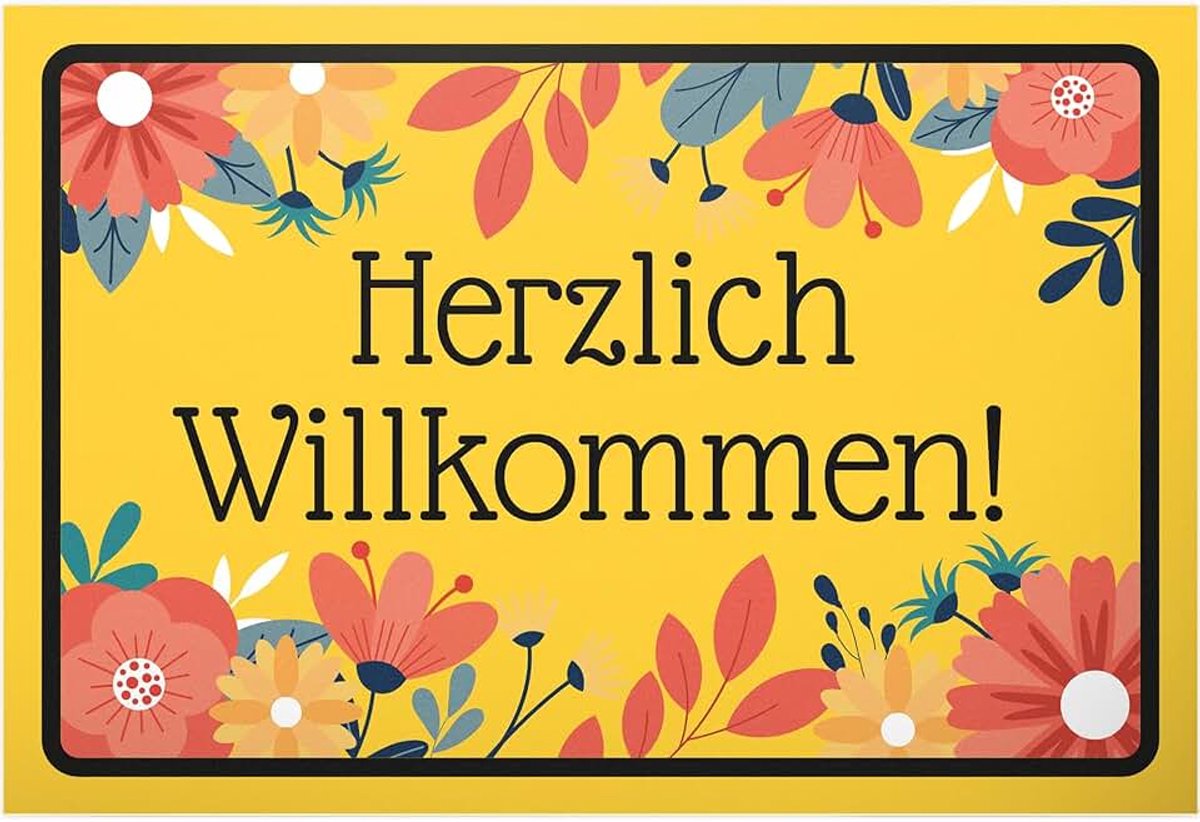 Herzlich Willkommen - Kunststof bord 30 x 20 cm - cadeau-idee deco feestdecoratie party cadeau collega's vrienden - grappige spreuk verjaardagscadeau wanddecoratie deurbord