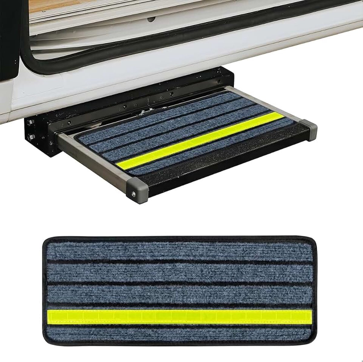 Trappenmat, zelfklevend tapijt voor treden van camper, antislip, voor treden van camper, reflecterende nachtverlichting, accessoires voor camper, 50 x 20 cm, grijs