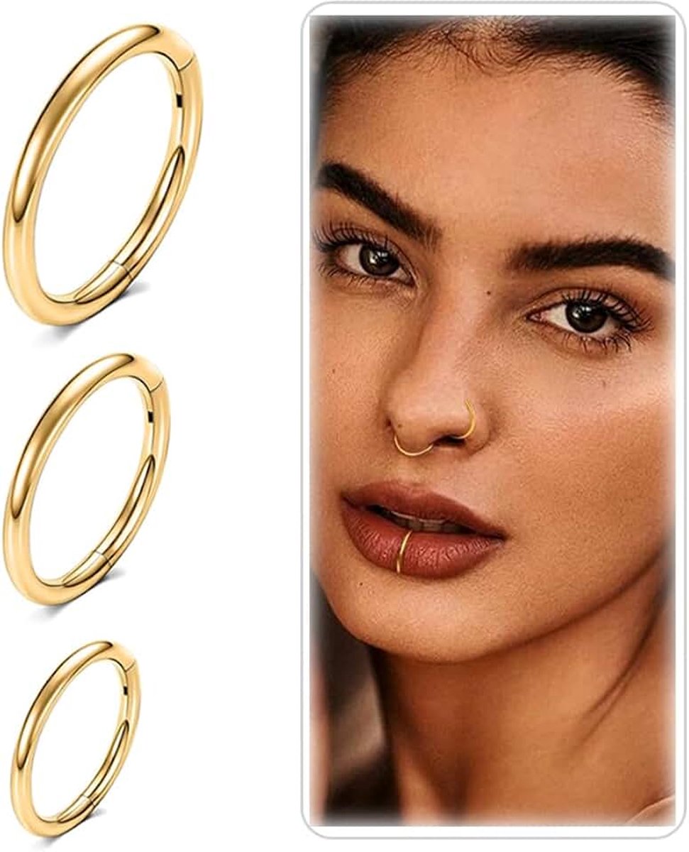 Titanium septum nostril piercing neusring zilver goud tragus helix conch piercing oor neus fake dames heren daith 18G 16G 6 mm 8 mm 10 mm Nostril piercing 3 stuks hypoallergeen