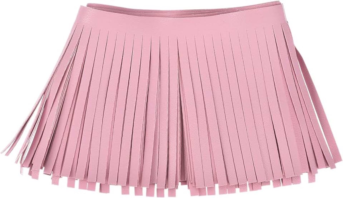2 Iarde 10 cm franjes van kunstleer, dubbelzijdig genaaide franjes voor naaien, doe-het-zelf, kleding, handwerk, decoratie, rok, roze