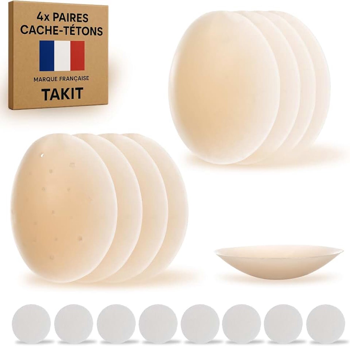 Tepelbeschermers voor dames, 4 paar, 8 cm [Frans merk], van siliconen, lichte huid, herbruikbaar