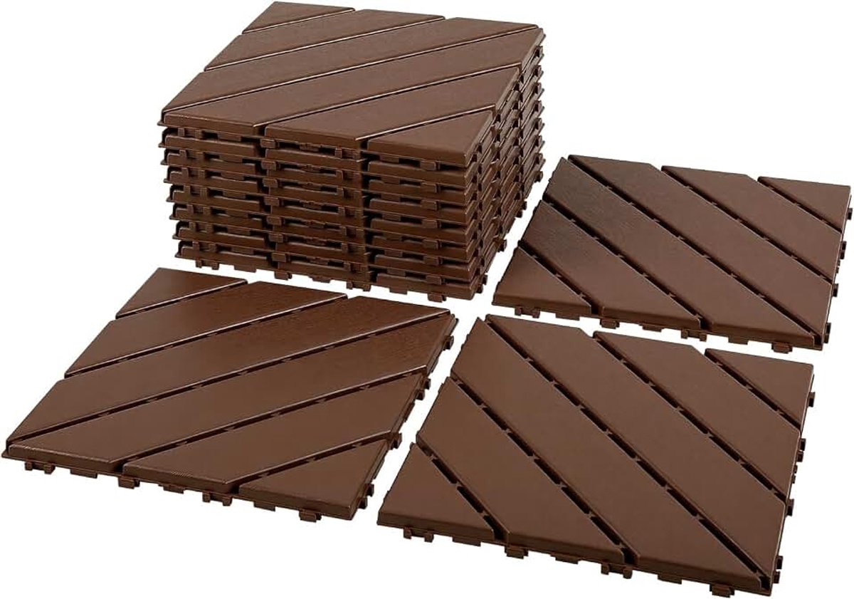 22 stuks / 2 m² terrastegels, 30 x 30 cm, kliktegels, outdoor tegels, balkontegels, weerbestendig, met drainagefunctie, vloerbedekking antislip voor balkon en terras, bruin