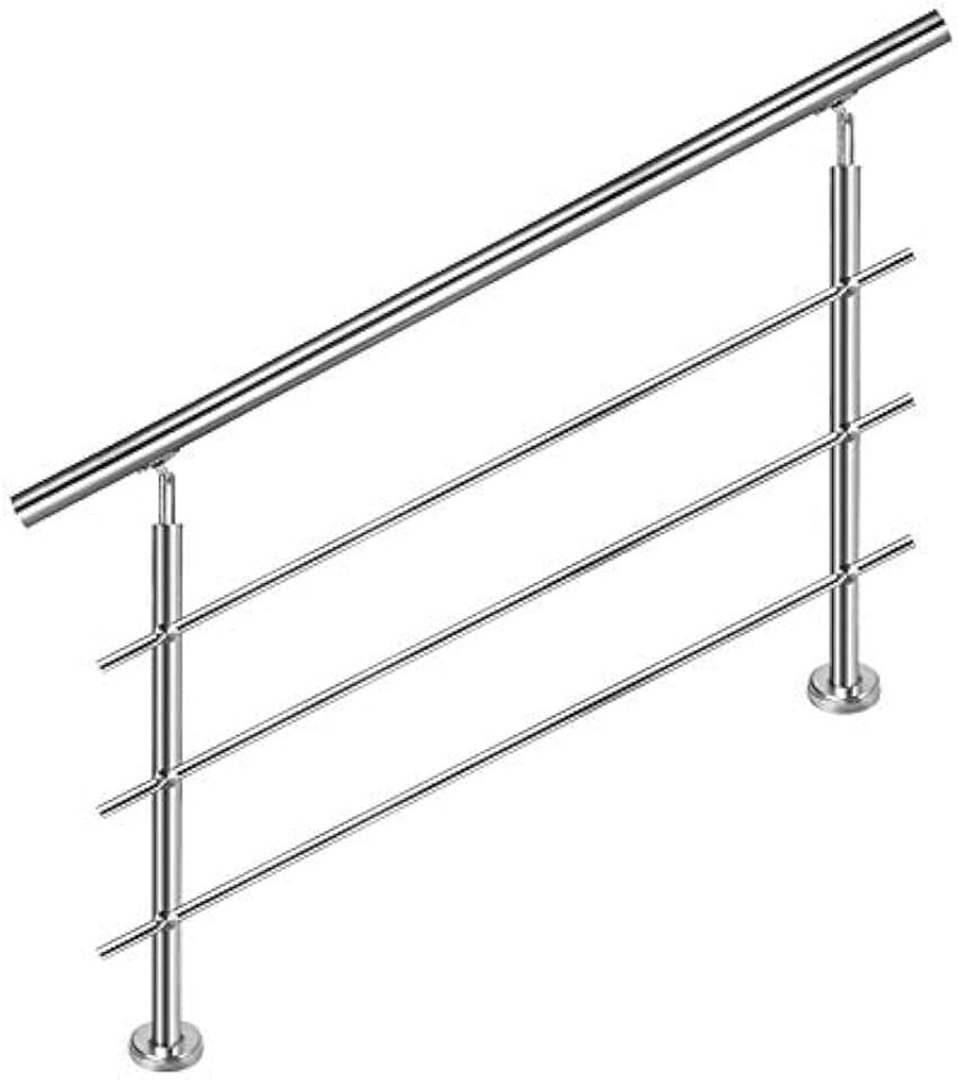 Trapleuning Roestvrij stalen 180 cm binnen en buiten met 2 palen voor trappen, balustrade, balkon (180 cm, 3 dwarsbalken)