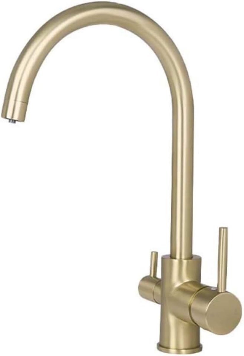 Kranen 3-weg Keuken Mixer Tap Geborsteld Goud 3 in 1 Gezuiverd Drinkwater Keuken Tap Aanrecht Mixer Kranen 1 Gat Dubbele Hendel