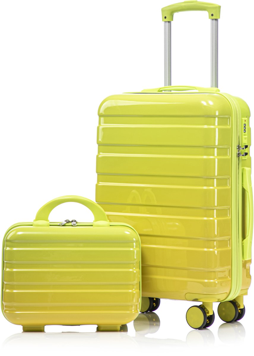 Kofferset 2-Delig - Hardcase Koffer met Beautycase - Cijferslot - 360° Spinner Wielen - Handbagage - 20 Inch - Groen