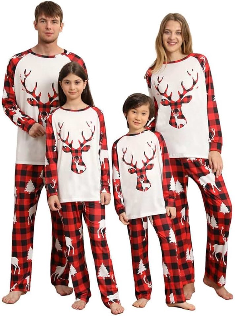 Pyjama's voor het hele gezin, kerstpyjama's voor het hele gezin, kerstpyjama's voor het hele gezin, rendierset, kerstpyjama, lange mouwen, kerstpyjama, paar voor heren, dames, kinderen
