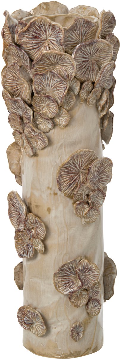 J-Line Cilindervaas Mushrooms - steengoed - ecru/beige - large
