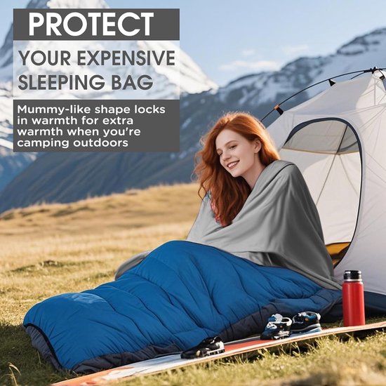 Slaapzakvoering - Reislaken - Reizen en Kamperen - Ultralicht en compact - 220 x 80 cm - Grijs — afbeelding 2