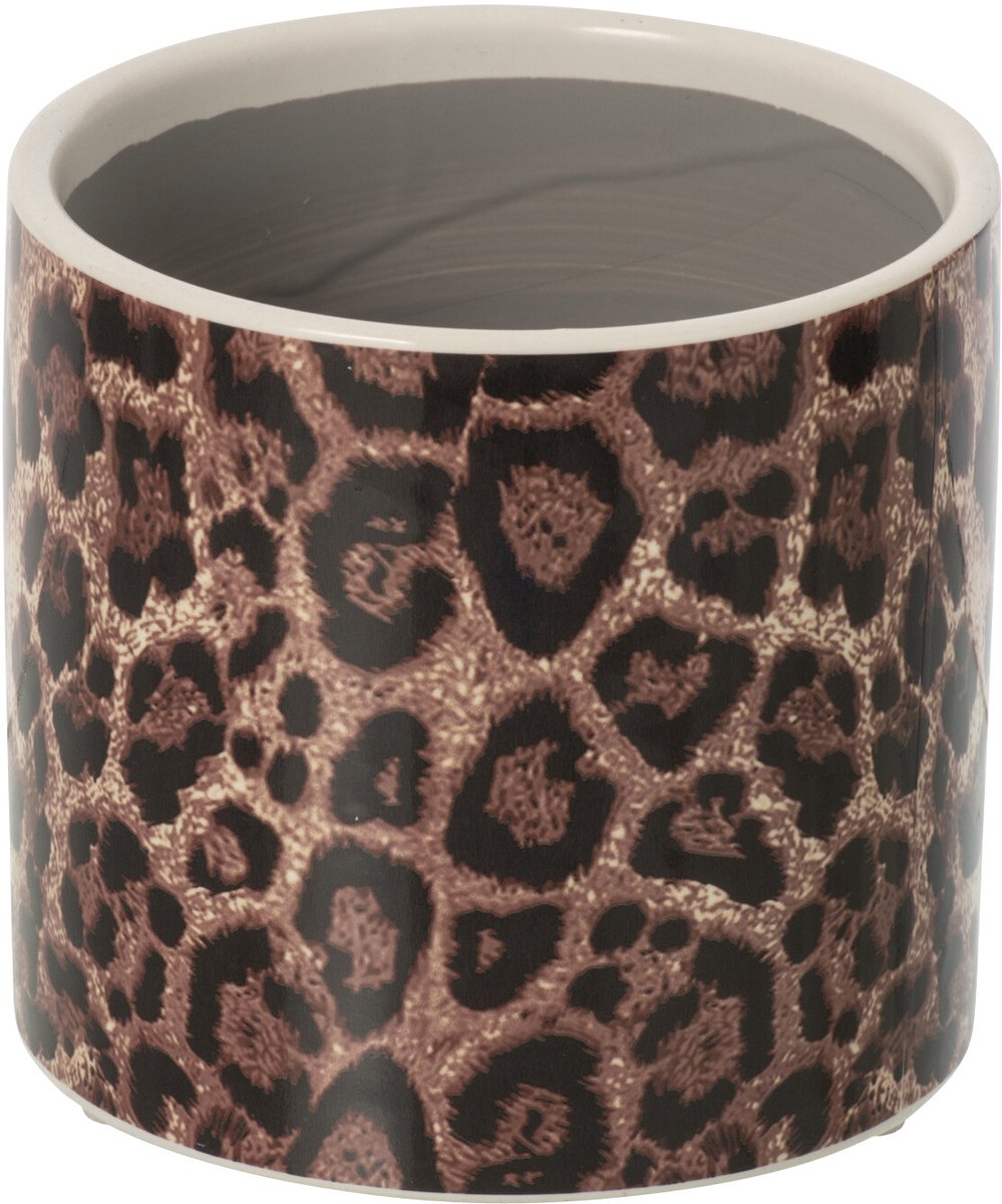 J-Line Bloempot met luipaardmotief - keramiek - bruin/zwart - small