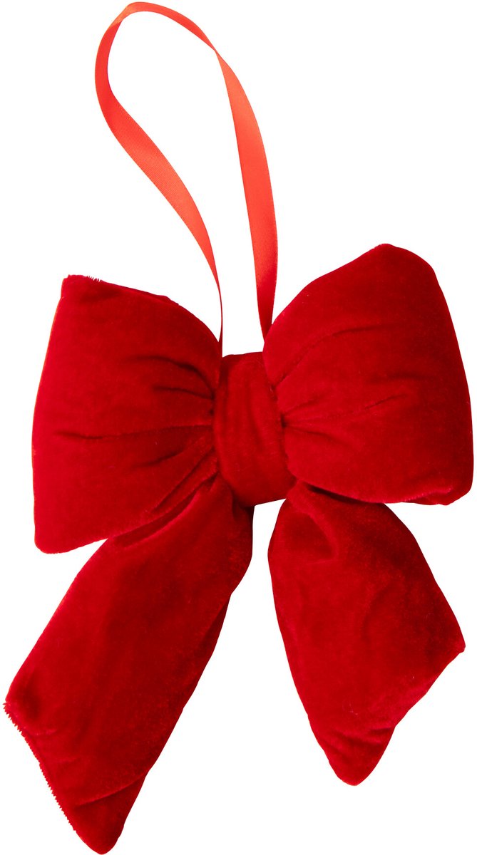 J-Line Hangende fluwelen strik - stof - kerstrood - small - set van 6