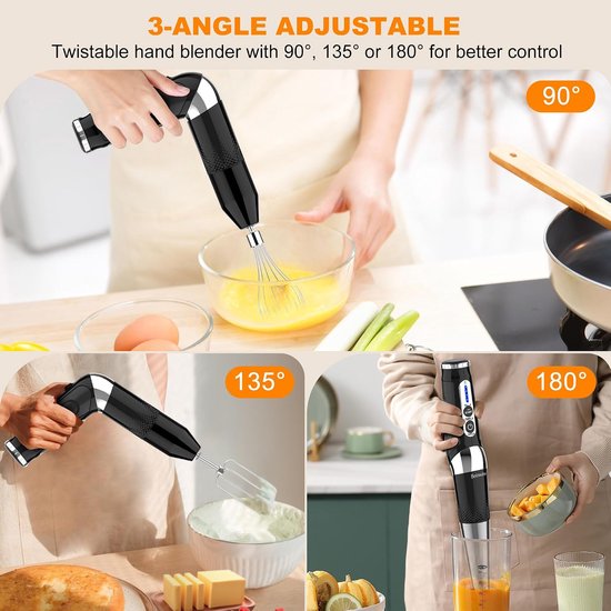 Draadloze Staafmixer - Keukenmixer Set - Eten Bereiden - 4-in-1 Functionaliteit - 21 Snelheden - Rood — afbeelding 3