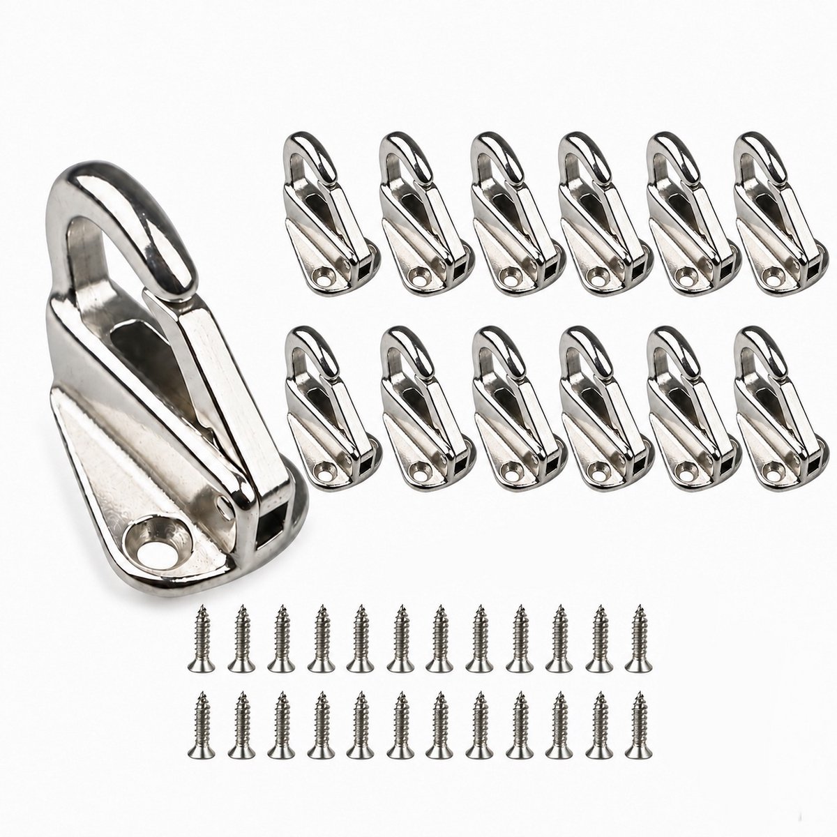 RVS 316 Zeilhaken Set - 12 stuks Aanhanger Nethaken inclusief 24 Schroeven - Marine Grade Roestvrijstalen Dekzeil Bevestiging voor Boot, Jacht & Vrachtwagen - Belastbaar tot 50 kg - Zilver