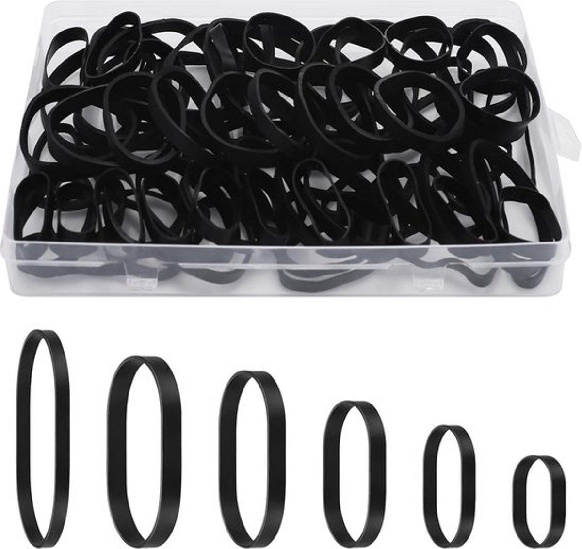 120x Zwarte Rubberen Elastieken Set - 6 Diverse Maten voor Thuis, Kantoor & Buiten