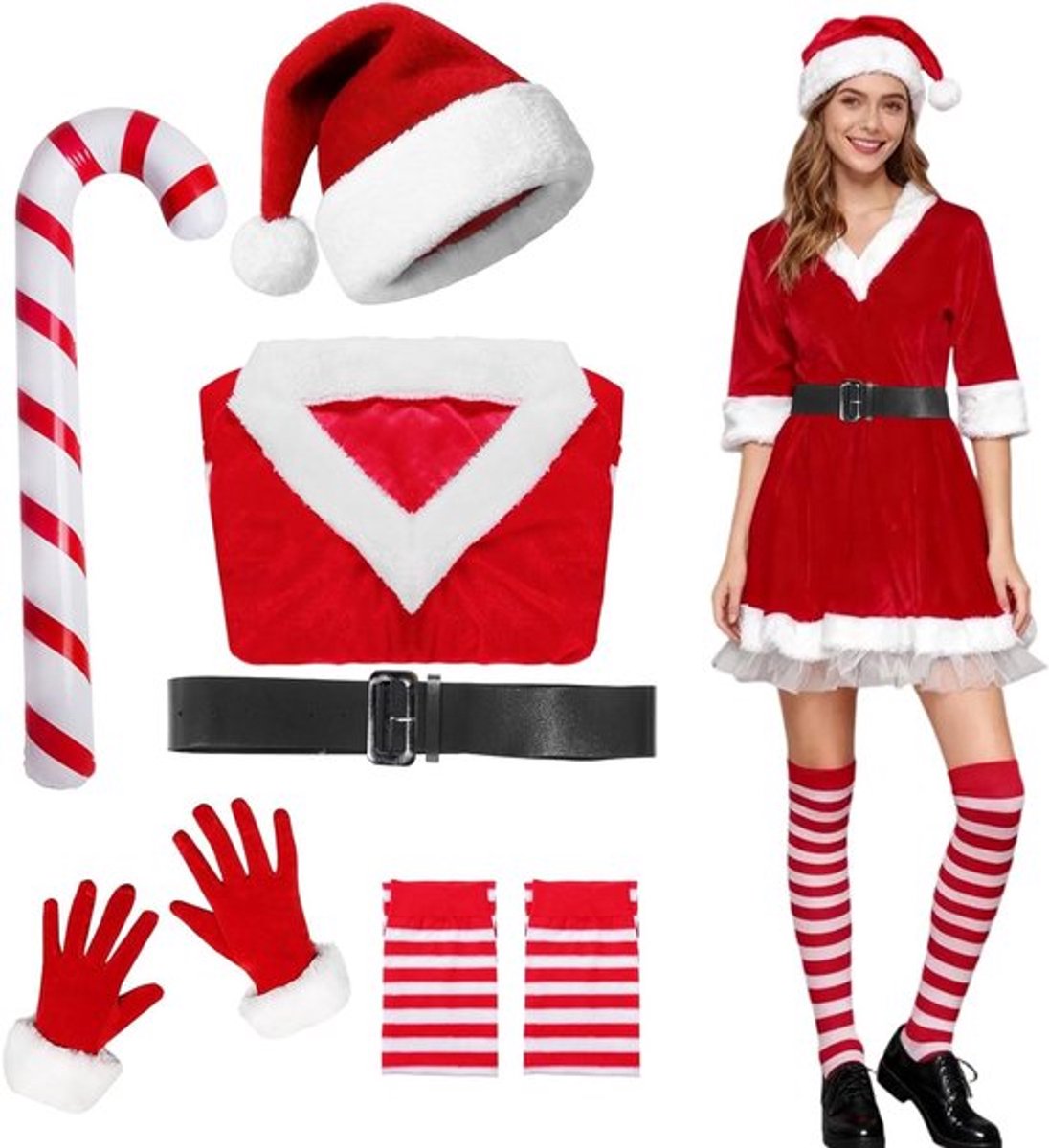 Vrouwelijk Kerstmis Kostuum met Santa Hoed voor Feestelijke Raveparty en Kerstvieringen - Perfect voor Volwassenen
