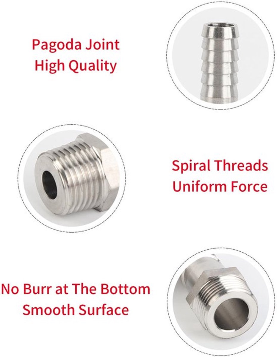 Slangconnector RVS 304 - Slangfitting - BSP - Man - 1/8" tot 3/4" - Voor water/gas/vloeistof - Roestvrij staal - Fittingen