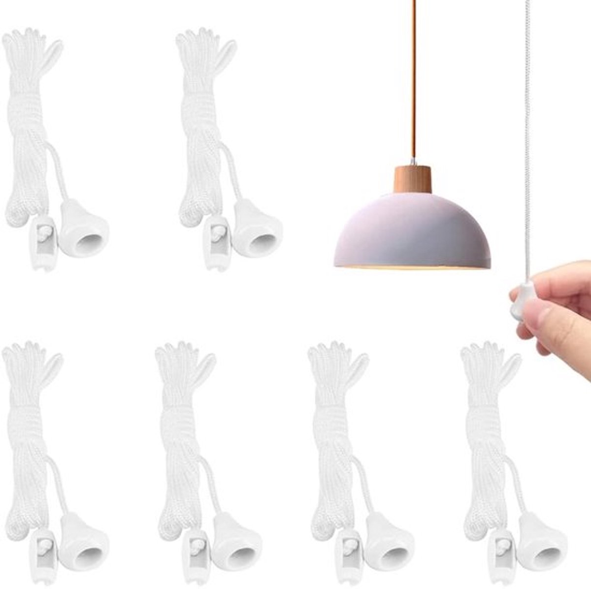 6x Universele Reserve Snoer voor Plafondschakelaar - 1,5 Meter Licht Trekkoord Wit
