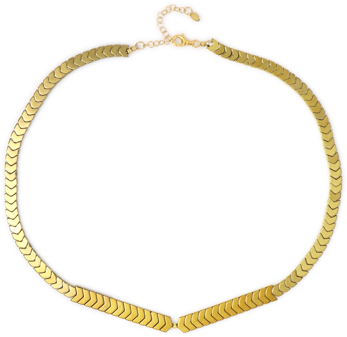 Cavill - Zilveren halsketting - 925 Sterling Zilver, Verguld - Gouden hematiet kralen 128,315 ct - Elegante V-vorm, Modieuze ketting dames