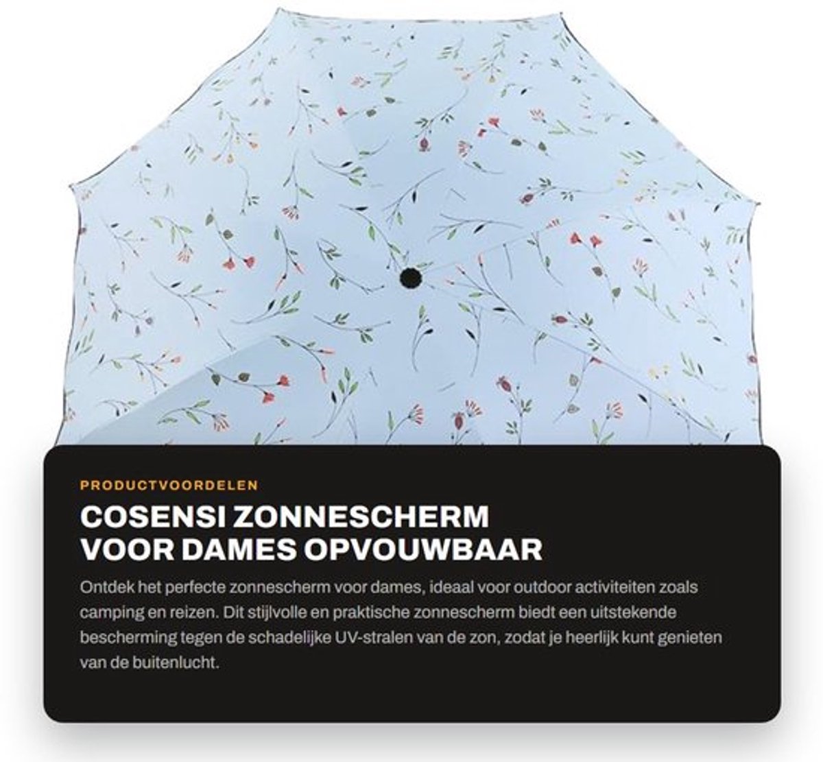Zonnescherm Opvouwbaar 96 cm - Anti-UV - Dubbel Dak - 8 Ribben - Lichtgewicht 330 g - Inclusief Opbergtas - Paraplu