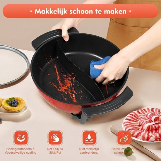 Hotpot - Hotpot Electrisch - Hotpot Pan - Rood - 39cm x 39cm x 11cm — afbeelding 2