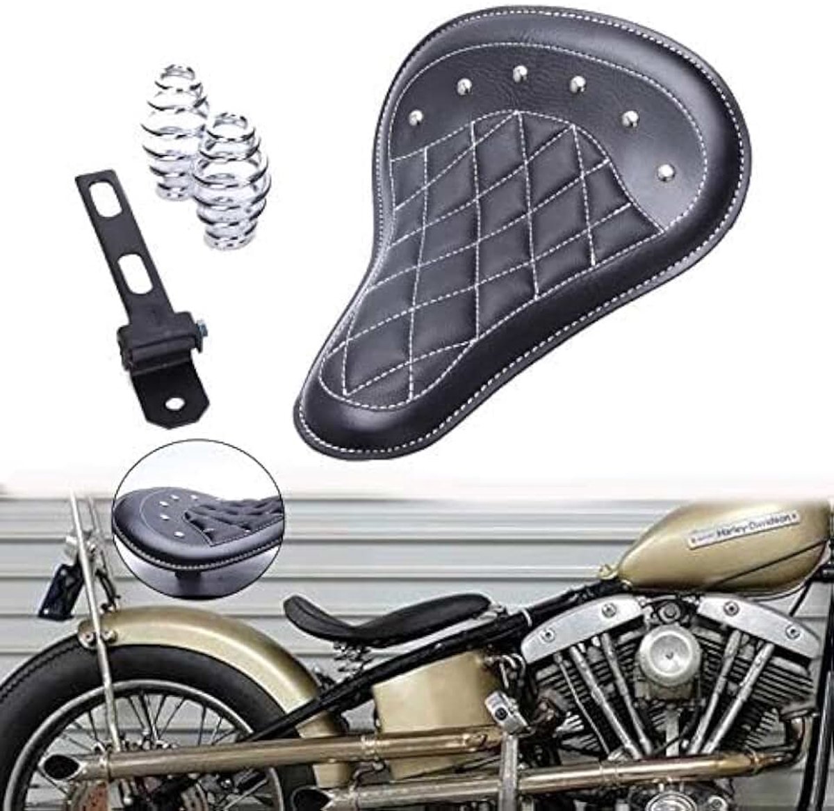 Zitting motorfiets leer solo zitting met 3 inch veer houder kit voor Sportster Bobber Chopper XL883 1200 48 Forty Eight Softtail Dyna Street Glide.