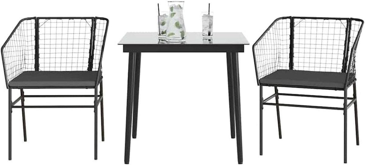 Tuin Eetgroep - Buitenmeubels Set - Buiten Eten - Weerbestendig Polyrotan - 80x80x74 cm - Zwart