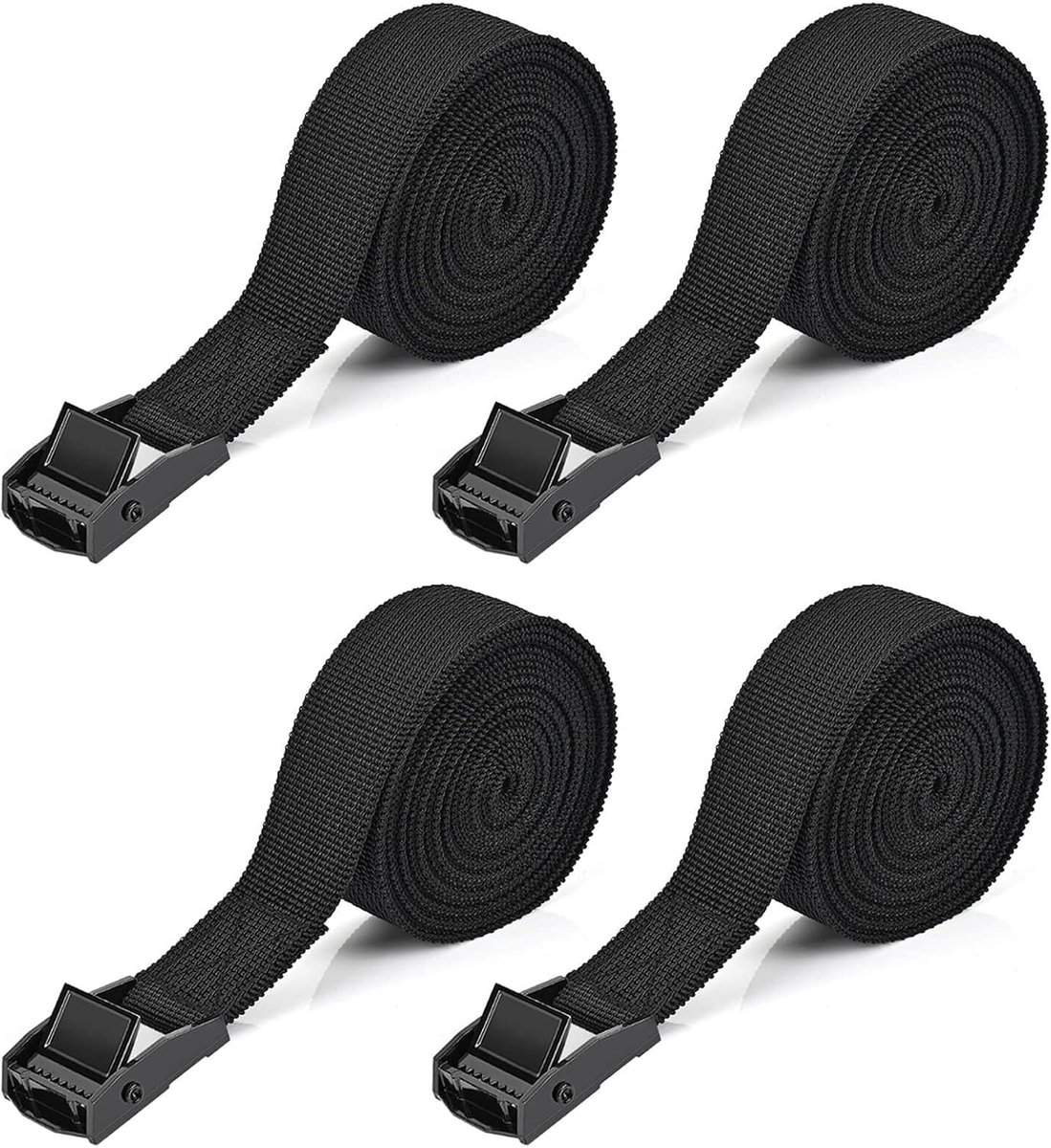 Spanbanden Kort met Ratel, Sjorbanden met Kliksluiting 2,5 m x 2,5 cm voor Auto, Bagagedrager, Fietsendrager, Surfen, Fiets (Zwart) | Spanbanden met klemslot, belastbaar tot 250 kg, spanband voor vervoermiddelen, dakdrager, lacht, bagage, kajak