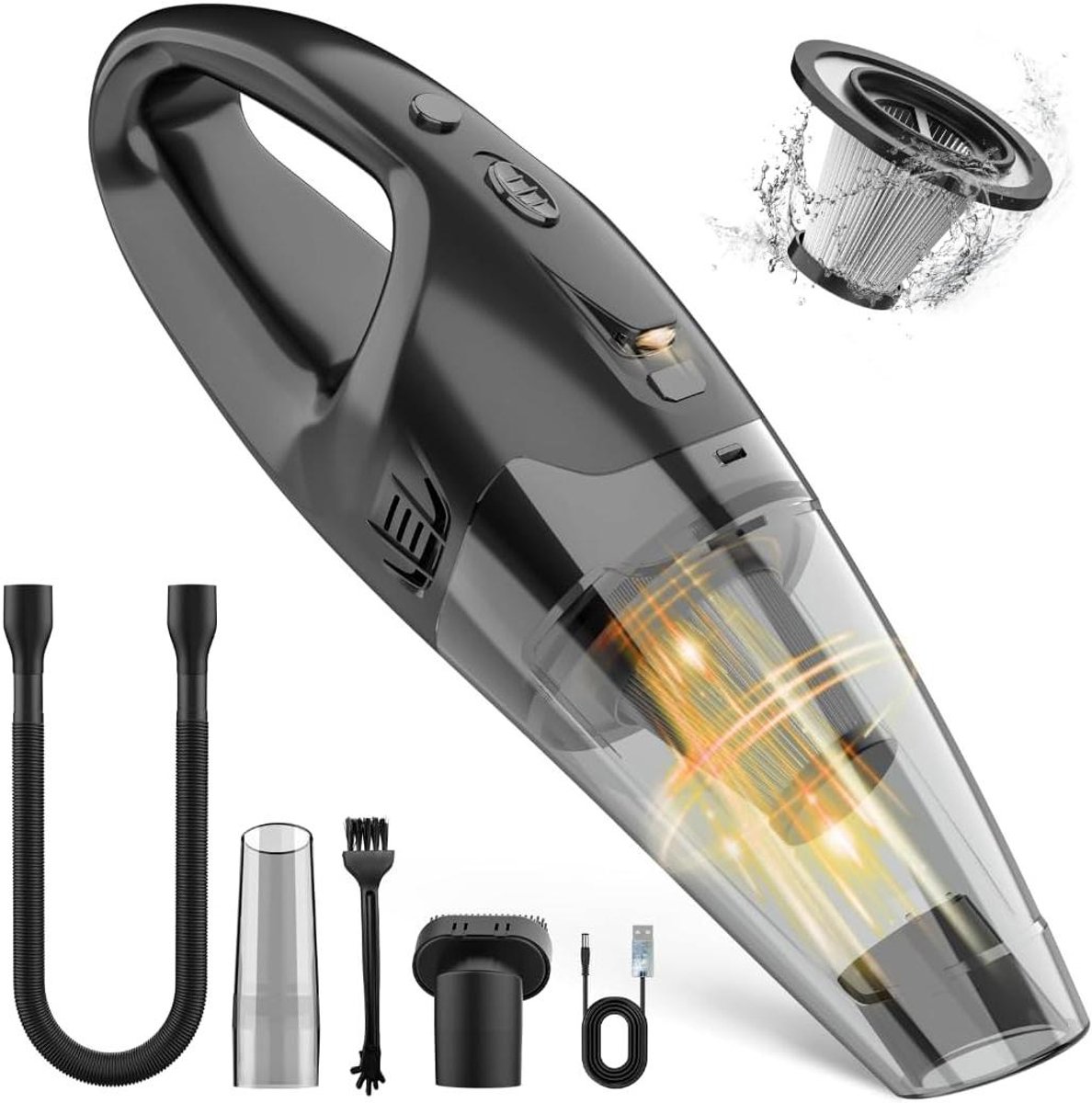 Handstofzuiger - Draadloze Stofzuiger - Auto Reinigen - Oplaadbaar met LED - 450 ml - Zwart Grijs