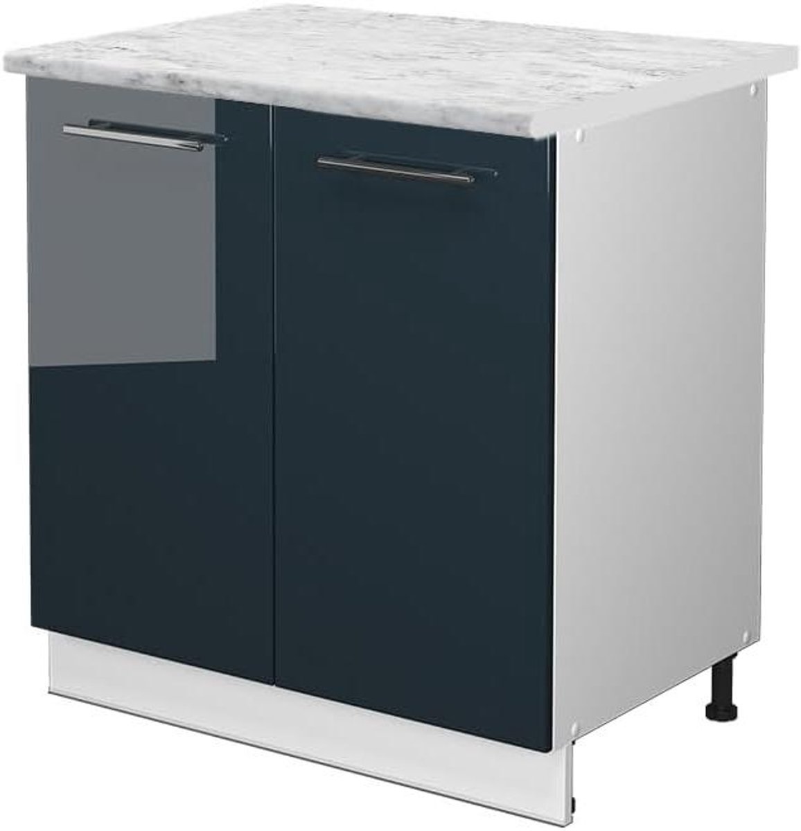 Wastafelkast - Onderkast Keuken - Keuken Organiseren - Soft-close Scharnieren - 80 cm Breed - Donkerblauw Hoogglans