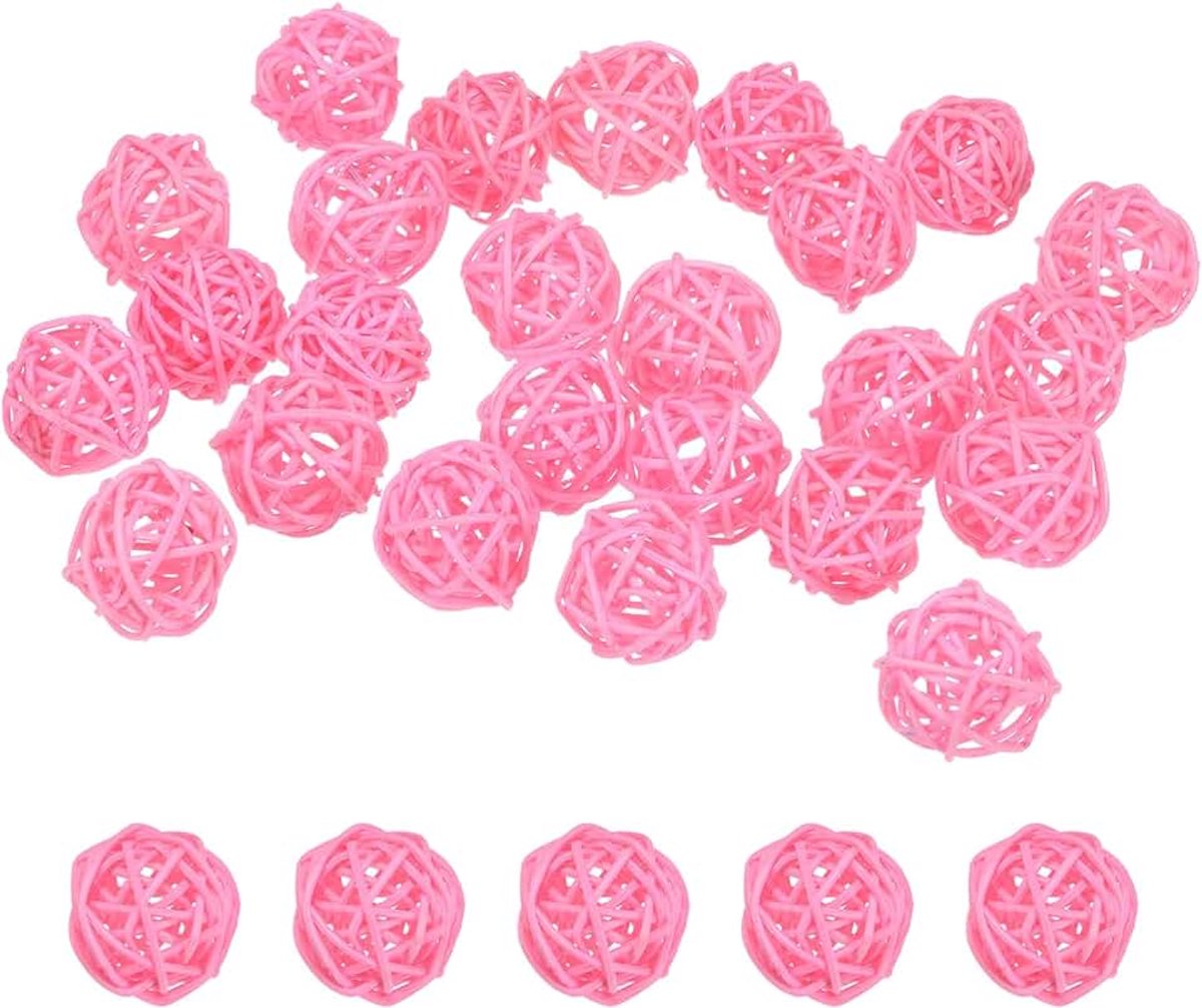 Set van 25 rieten rotanballen 30 mm decoratieve rotan ballen bollen vaasvullers komvullers voor kerst/bruiloften/Thanksgiving/doe-het-zelf ambachten/woondecoratie [roze]