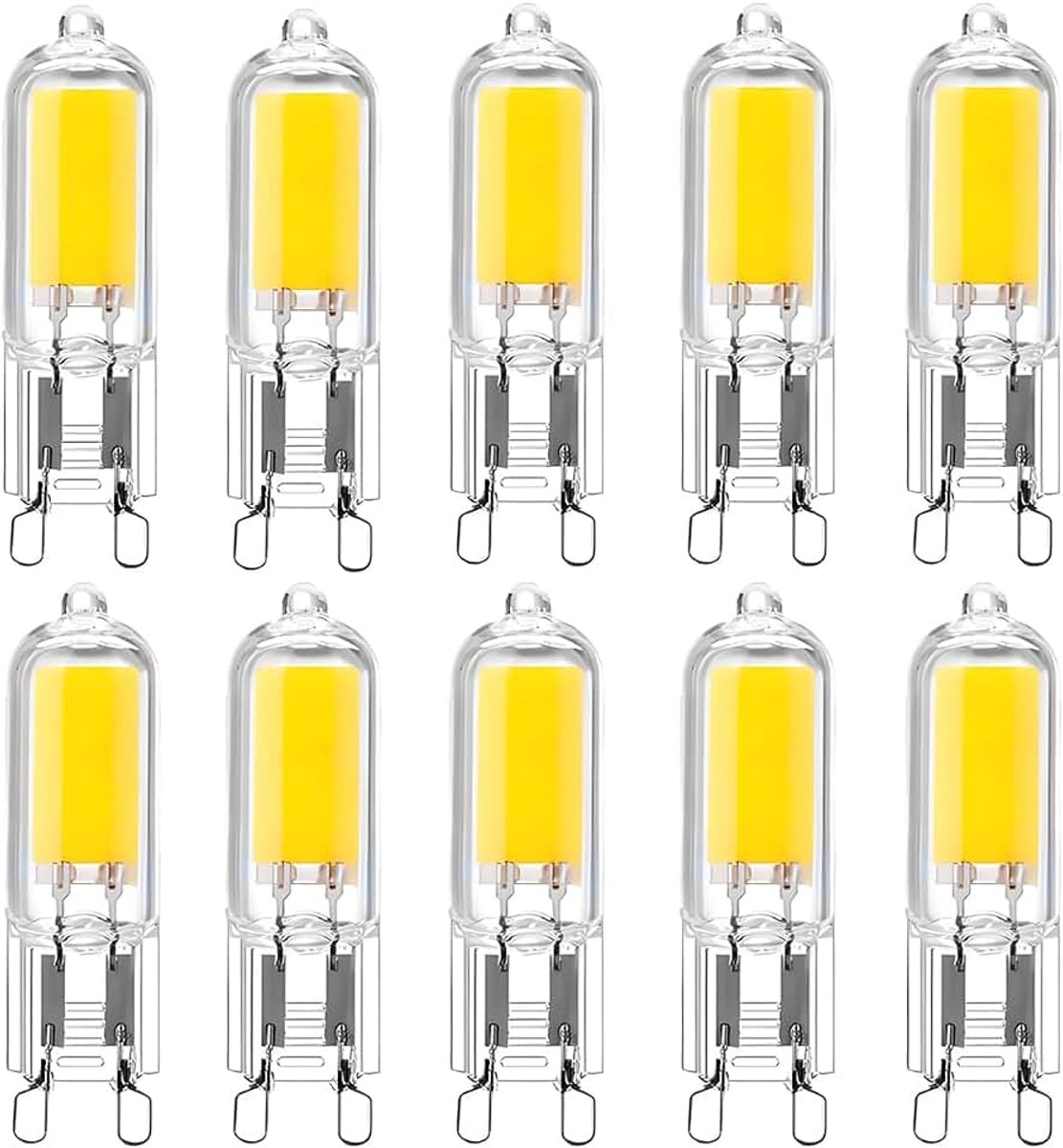 10-Pack G9 2W LED-lampen, 25W halogeen G9 gloeilampen vervanging, G9 2W COB LED-spaarlampen, koel wit 6000K LED-lampen, AC 220-240V, 360° stralingshoek, niet-dimbaar, 250 lm, CRI> 80..